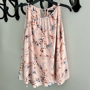 White House Black Market  Light Pink Floral Fly Away Back Halter Top Blouse